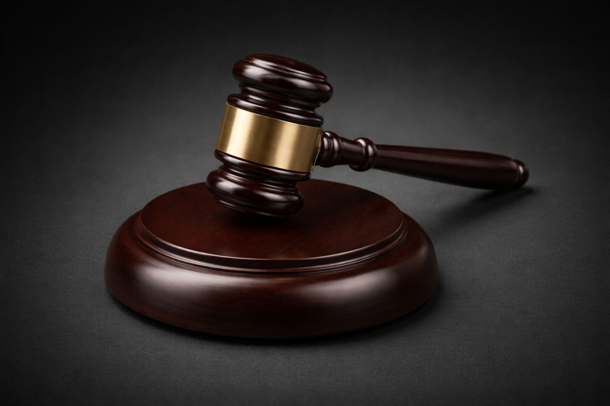 Judge's gavel on sound block — courtroom authority